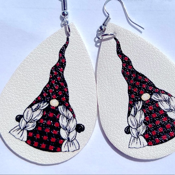 Buffalo Plaid Gnome Faux Leather Earrings - Picture 3 of 10
